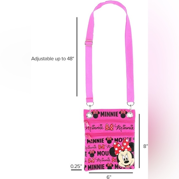 Disney's Minnie Mouse"Glam" Cross-Body Passport Purse Shoulder Bag, Neon Pink - Picture 11 of 11